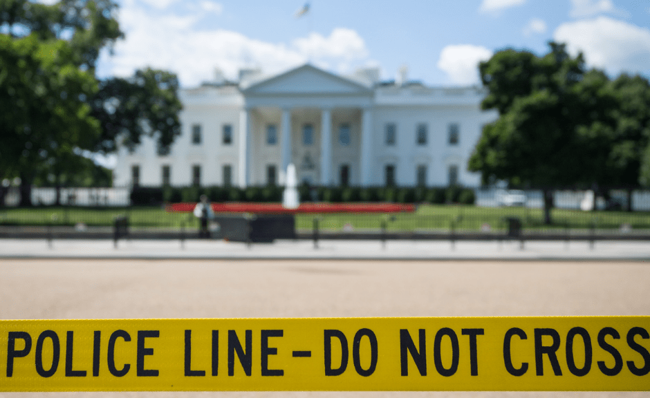 picture of police tape in front of the White House to introduce an article on why we ought be careful about saying "Not My Christianity" after the attempted coup