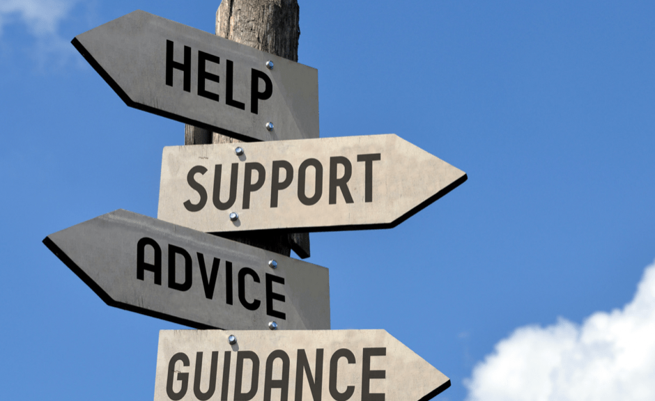 An image of a signpost to help, support, advice and guidance introducing an article on thoughts and prayers