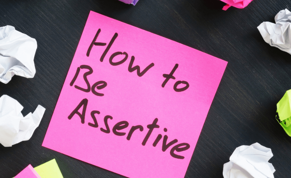 Sticky note saying how to be assertive introducing a letter to the author's former less assertive self (assertiveness)