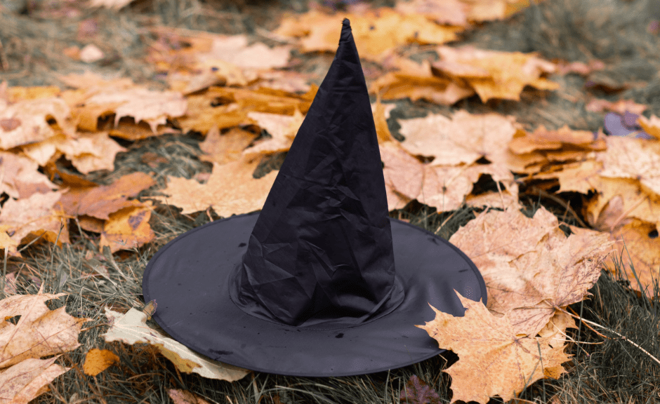Picture of a pointy black witch hat here to introduce an article on the rhetoric of the term "witch hunt"